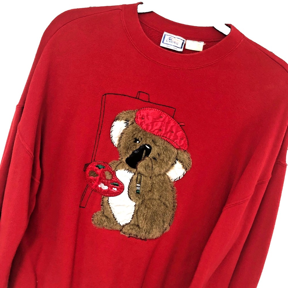 Vintage Whispers Sweatshirt Top Womens L XL Red 3D Koala Bear Artist Plush Y2K